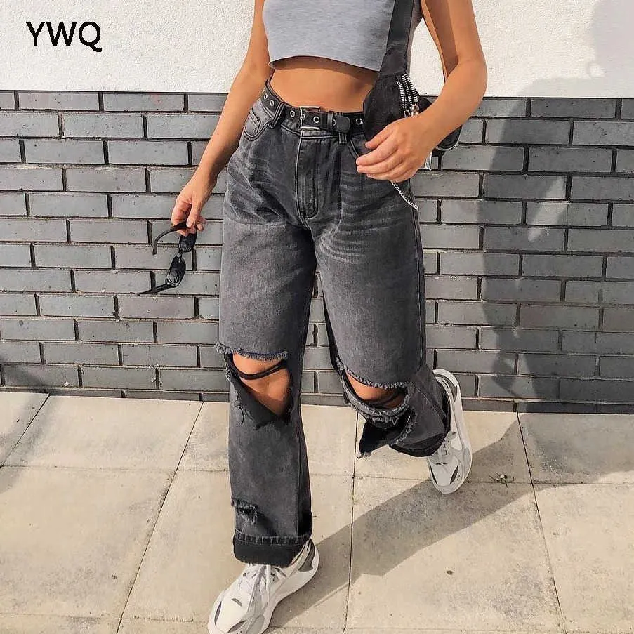Pantalon noir taille haute troué online
