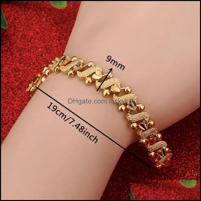 Wholesale Women Romantic Heart Bracelet Jewelry Gold Color Dubai Ethiopian African Gift Link, Chain