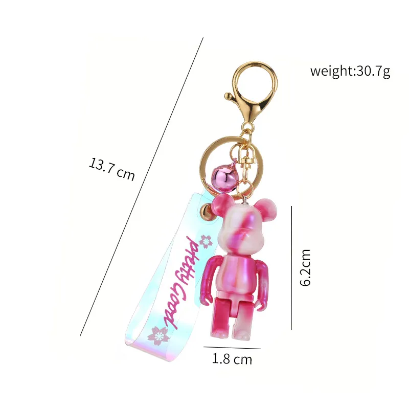 Cute Acrylic Bear Keychain for Women Pendant Transparent Keyring silicone String Lover Car Keychains Girl Gift