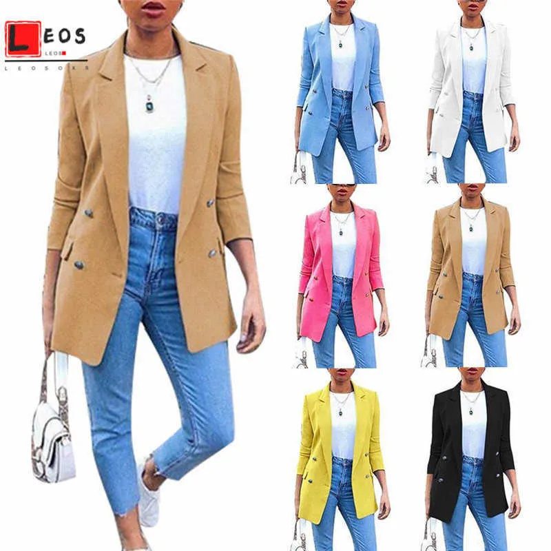 Büro Dame Blazer Mäntel Plus Größe Langarm Frauen Outwear Frühling Casual Formal Tops Einfarbig Weibliche Jacke 210930