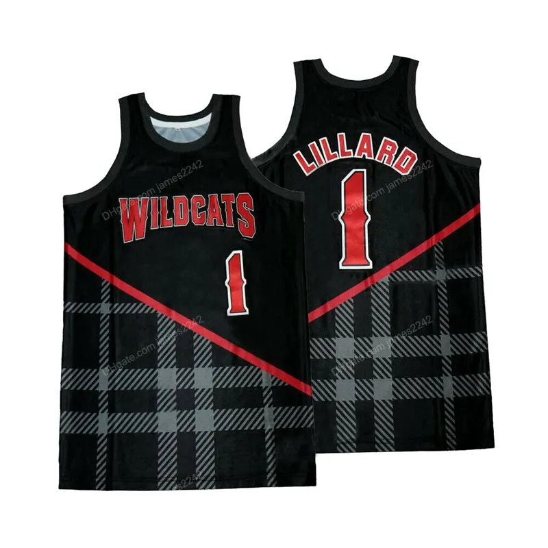 Niestandardowe retro Damian Lillard # 1 Szkoła średnia Koszykówka Jersey Zszyty Czarny Rozmiar S-4XL Dowolna nazwa i numer najwyższej jakości koszulki