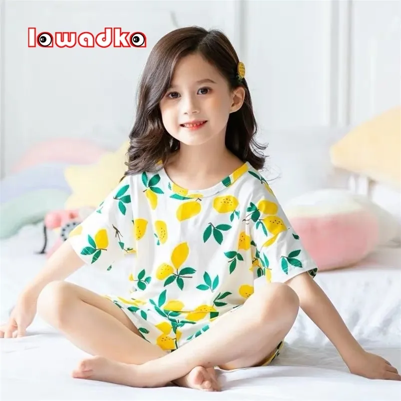 Lawadka Summer Girls Kids Pajamas Set Short Sleeves Sleepwear For Toddler Boys Cotton Children Pyjamas Clothes 2-10Years 210915