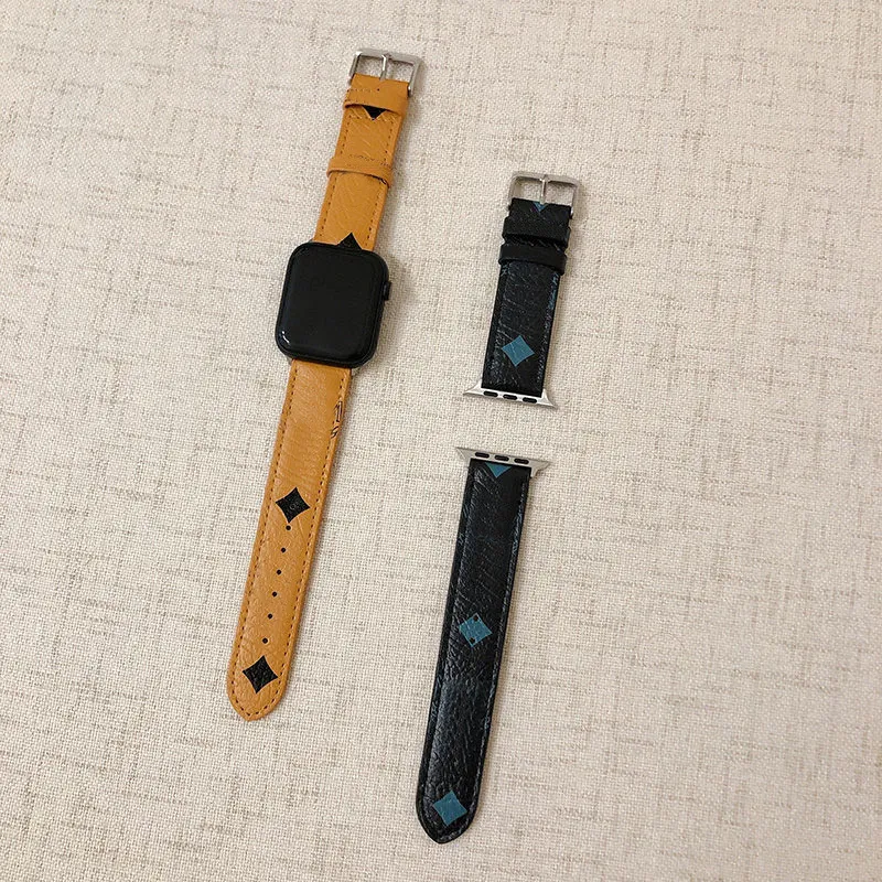 Merken Brief Smart Watch Bandjes voor Apple Horloges 1 2 3 4 5 SE 6 Leathes Strap Paren Appleiwatch 38 40 42 44 mm 5 Color M21120103XS