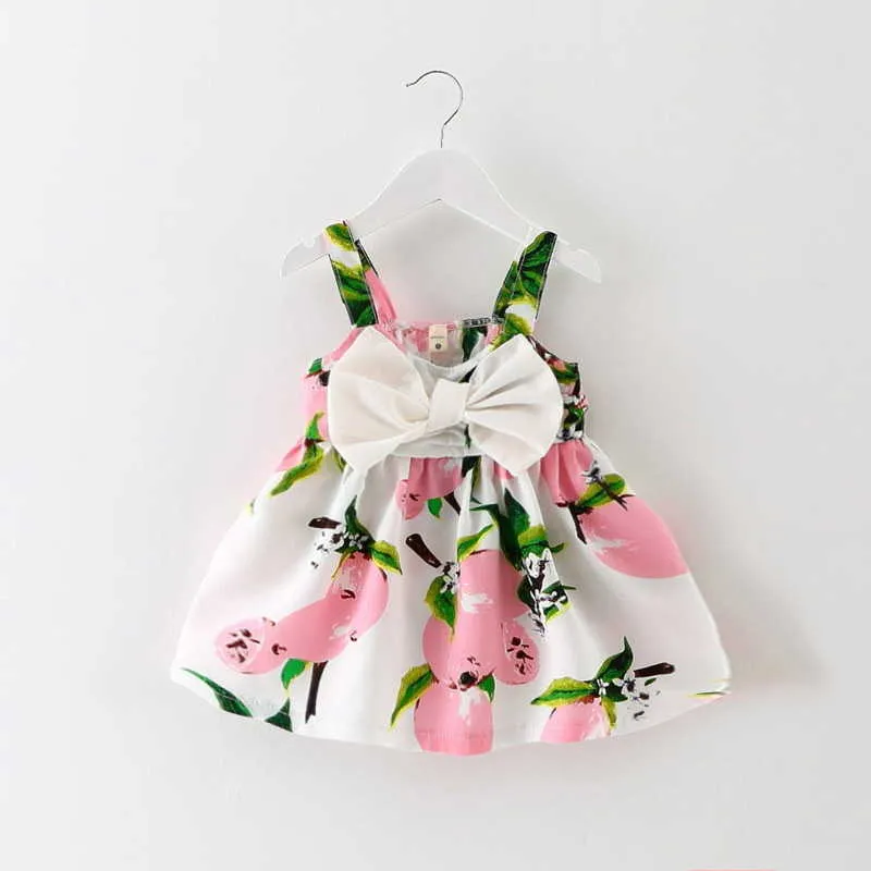 Gros citron bébé fille robe été Style grand arc Floral coton robe d'été mode Slip vêtements 0-2Y E8028 210610