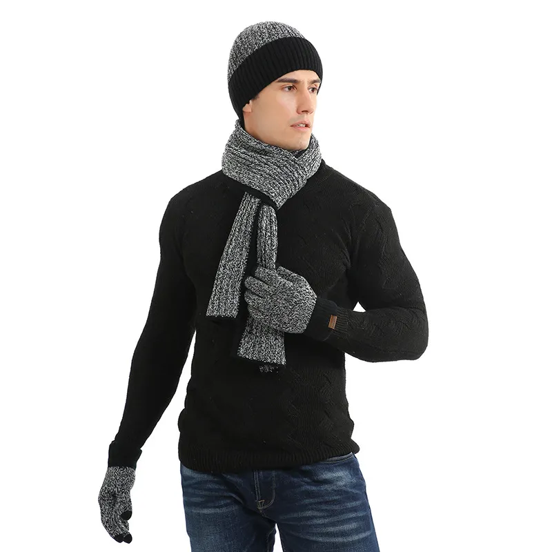 Autumn and Winter Gifts Thickened Warmth Fashion Knitted Men and Women Couple Hat Scarf Gloves Three-Piece Suit