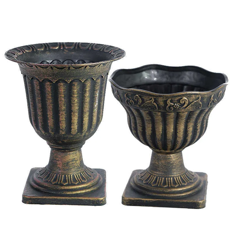 Vase en plastique en détresse Arrangement de fleurs rétro colonne romaine accessoires de mariage de Style européen décoration de bureau à la maison 210623