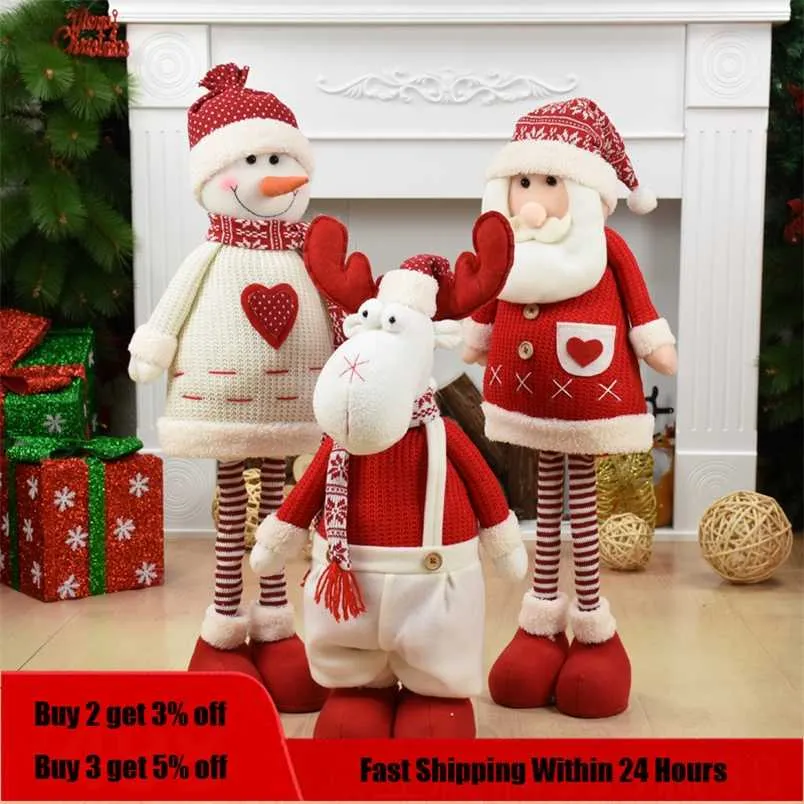 Stor storlek Jul Dolls Retractable Santa Claus Snowman Elk Toys Xmas Figurines Gåva till barn Röd träd prydnad 211018