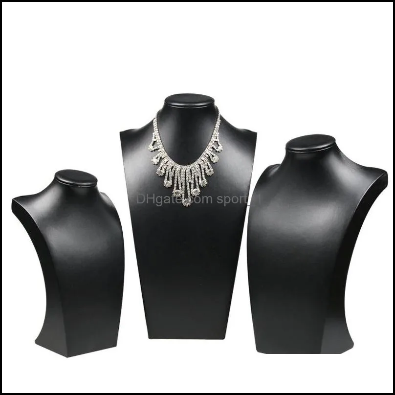 Black Pu Leather Necklace Bust Tall Jewelry Display Stand Neck Form For Jewellery Window Shelf Exhibition Counter Top Stand Xpiwt 381