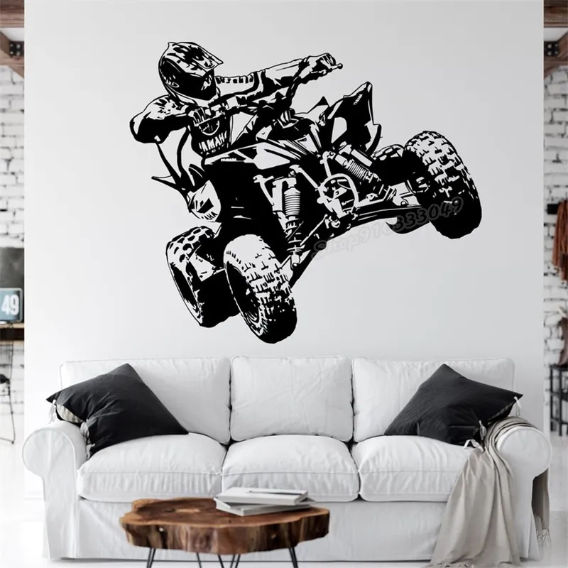 Vinyle décalcomanie Quad Quadrocycle Atv course moteur quatre roues vélo course cavalier Stickers muraux pour garçons chambre décor C479 210310