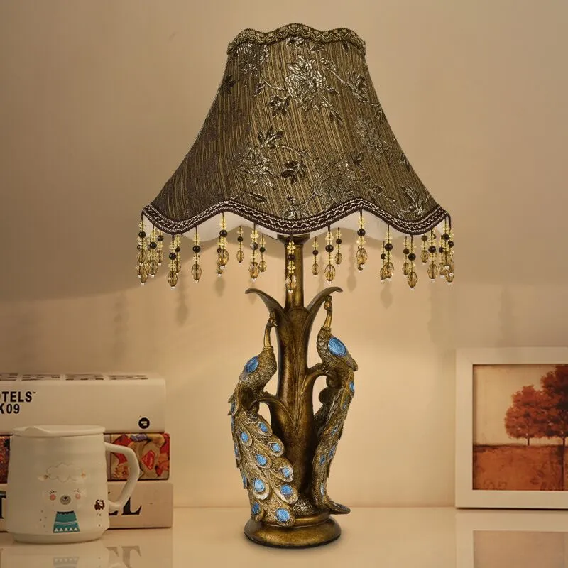 Peacock Table Lamp European Style Living Room Bedroom Bedside Decor Light