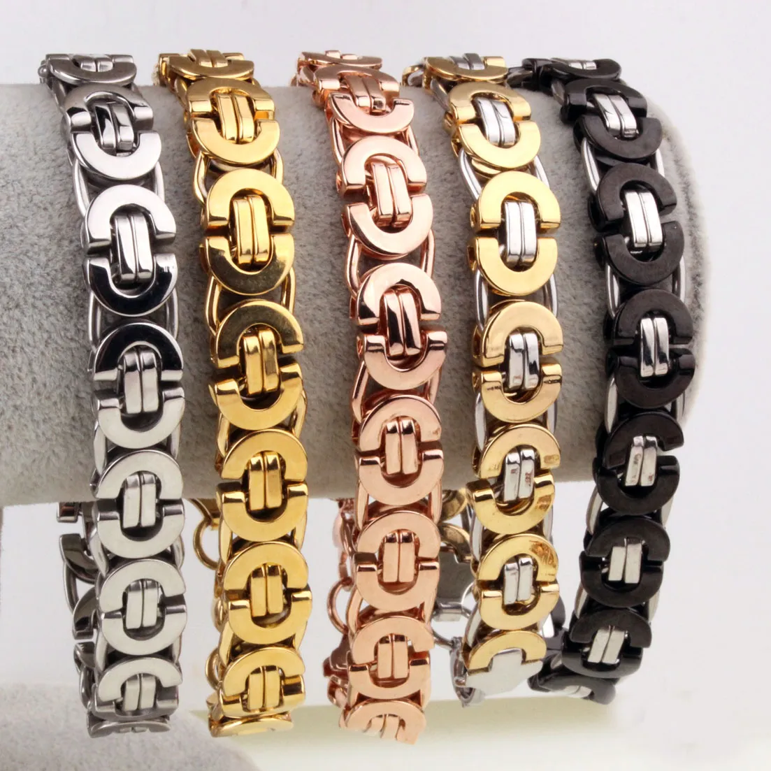 Nya Charms Granny Chic Men Armband Guld Silver Färg Bysantinsk Rostfritt Stål Link Kedjor Armband För Mäns Mode Hip Hop Smycken Present