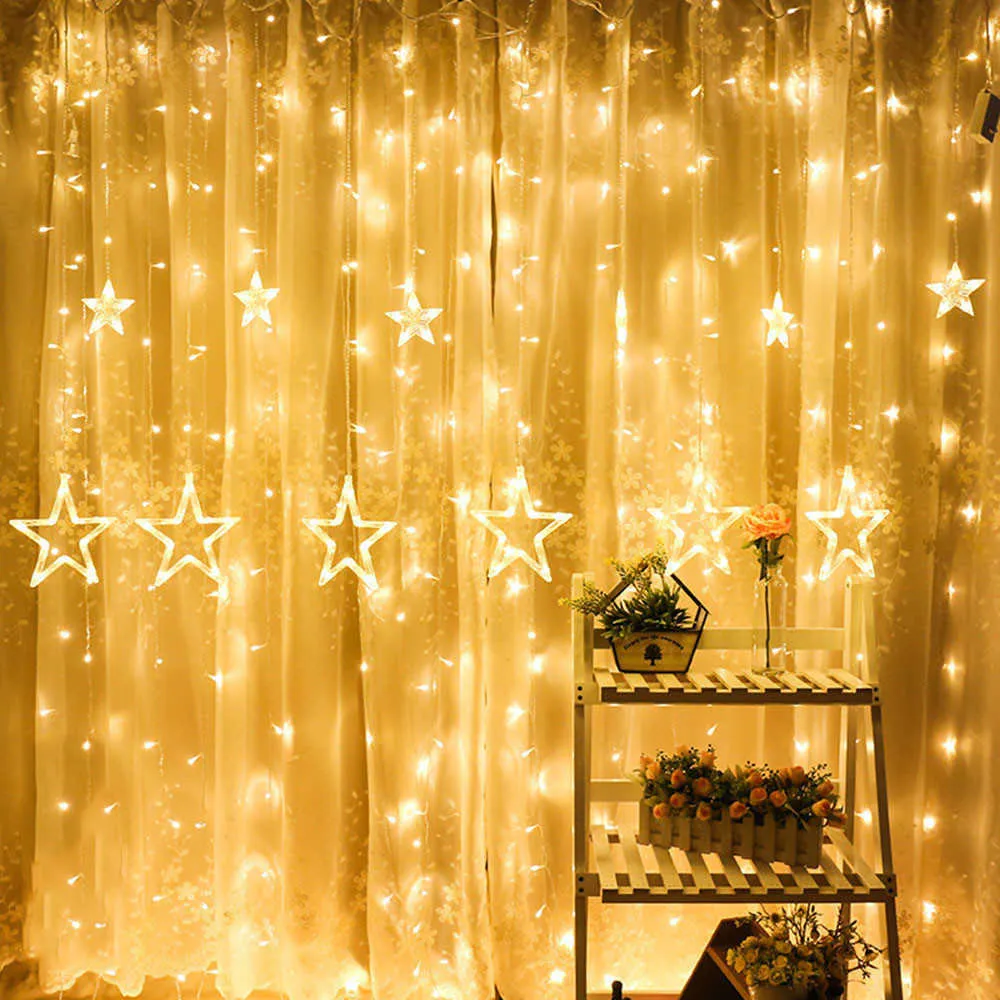 Stars de LED Christmas Curtain Curtain Lights String Net Home Festa Home Dec Deconto Partido Casa Jardim Decorações # 15 Y0720