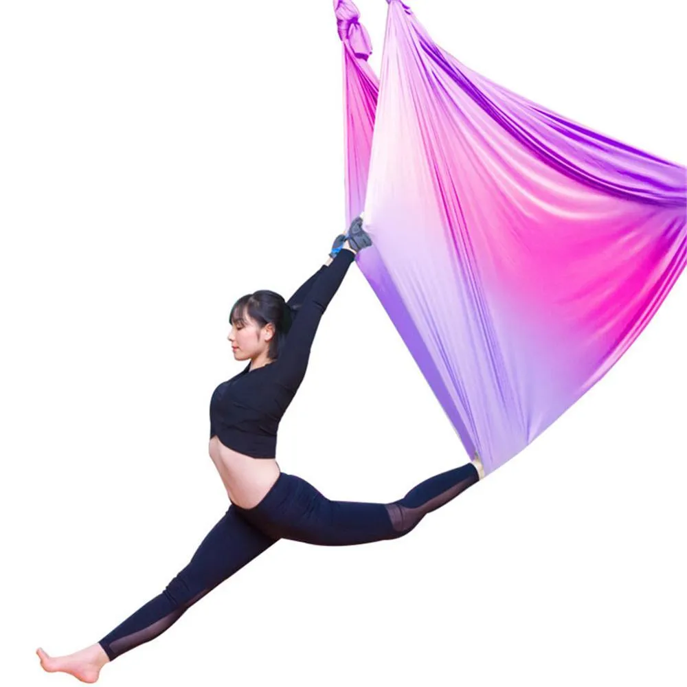 Aerial Yoga Hängmatta Anti-Gravity Acrobatic Hammock för Garden Swing Yoga Pilates Training Indoor Outdoor 5x2.8m Q0219