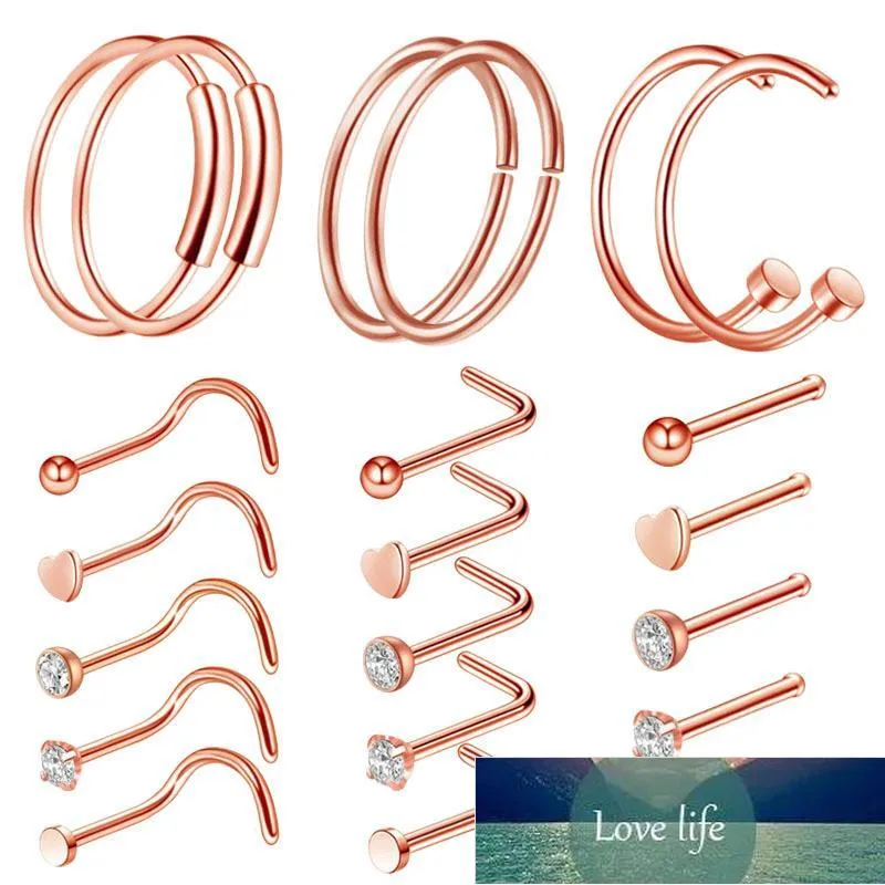 Anel de nariz Venda Diamante Aço Inoxidável Hoop Nar Neol Parafusos Rosa Bola de Ouro Piercing Anéis Piercing Corpo Jóias Grátis