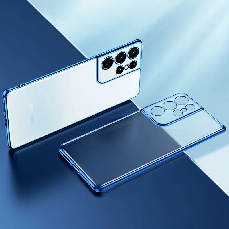 Placage mat coques de téléphone pour Samsung Galaxy S21 Plus Ultra étui complet objectif de caméra protéger doux TPU coque arrière transparente