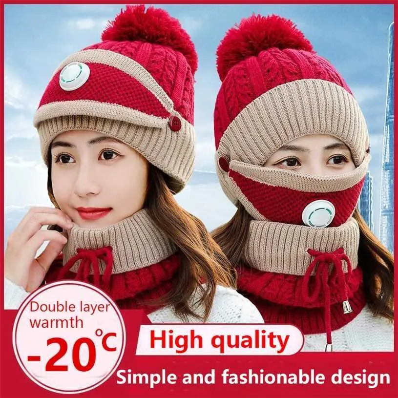 3 sztuki Zestaw Damski Kapelusz Kapelusz Scarf Caps Neck Cieplejsza Zima Dla Damskich Dziewczyny Skullies Czapki Ciepłe Fleece 211229