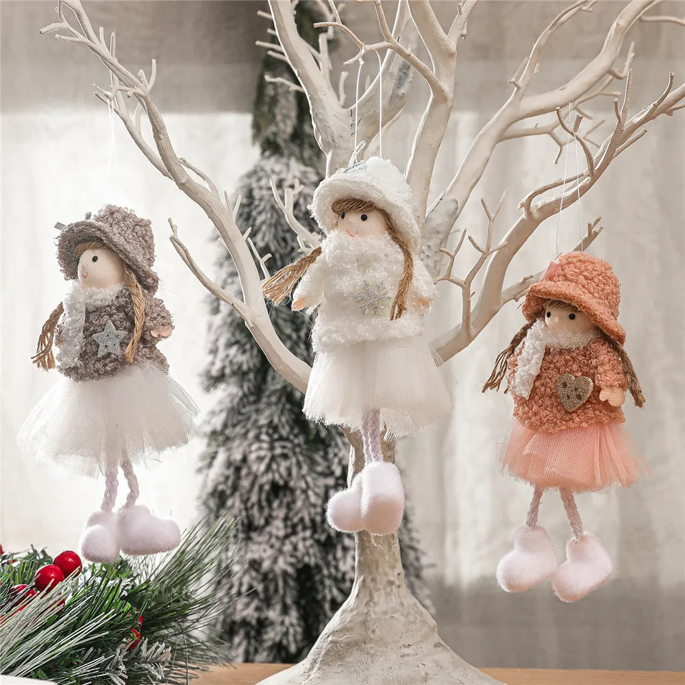 Christmas Tree Hanging Ornaments Plush Angel Doll Pendant Holiday Party Elf Decorations Kids Birthday Gift PHJK2111