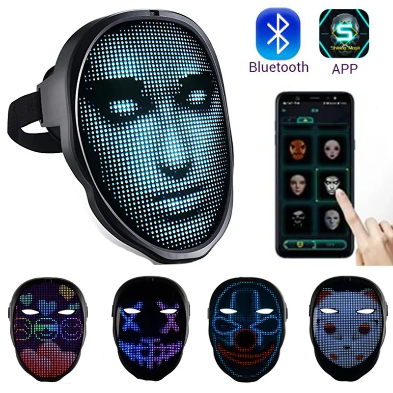 Halloween Novelty Lighting Full Color LED Face Changing Glowing Mask APP Control DIY 115 Patterns Shining Masks For Ball Festival DJ Party Christmas