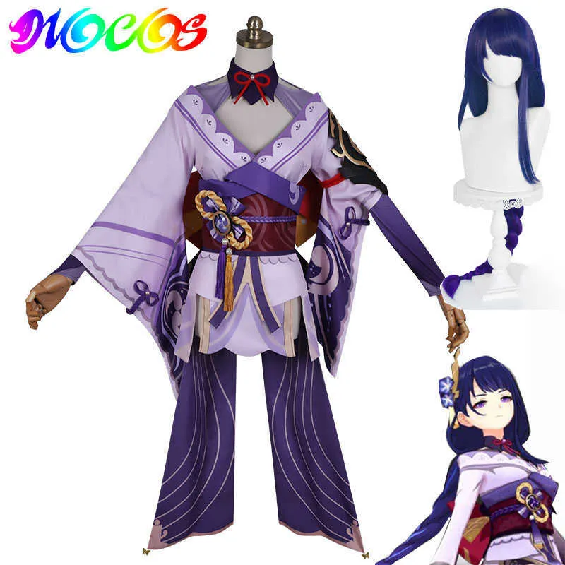 Diocos Genshin Impact Baal Raiden Shogun Cosplay kostuumpruik Women Kimono Y0903