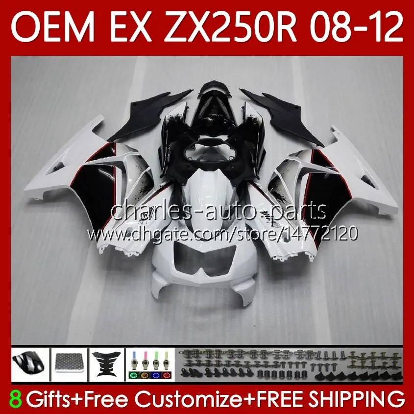 OEM Body for Kawasaki Ninja EX250 ZX250 R Ex ZX 250R ZX-250R 2008-2012 81NO.2 EX-250 ZX250R 2009 2009 2012 2012 EX250R 08 09 10 11 12 12 Injection Fairing Glossy White