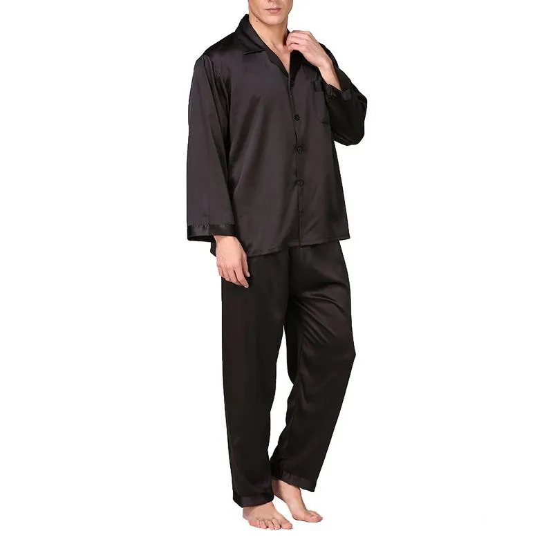 Modern leke ipek pijama hombre katı gevşek uykusuz erkekler seksi full nightwear uyku pantolon salonu pijama setleri gündelik gece takım elbise 3142