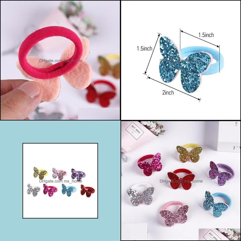 7Pcs Kids Girl Butterfly Shape Sequins Elastic Ponytail Holder Hair Ring Rope Bowknot Elastic Iron Wire Hairband Floral Scrunchi