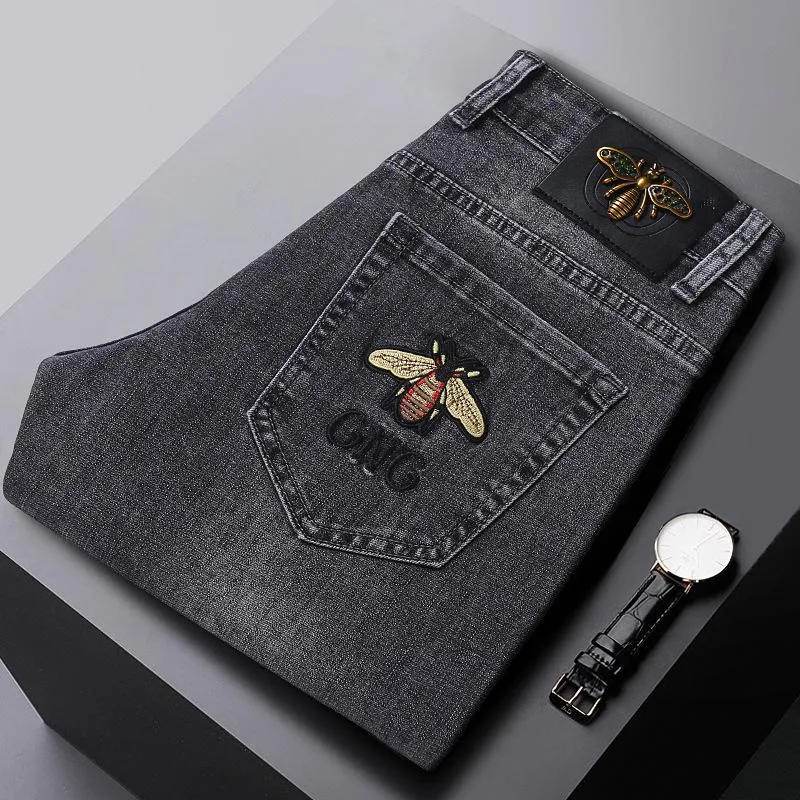 Fashion Spring Mens Slim Flastic Jeans Bee Providery Business Denim Style Classic