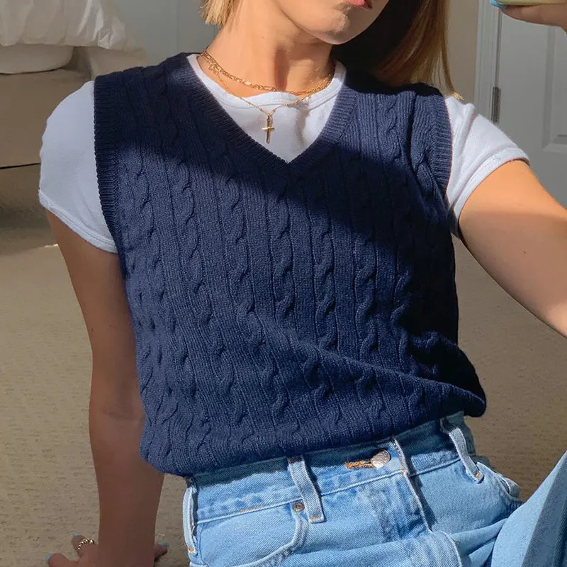 Blue sweater vest womens sales
