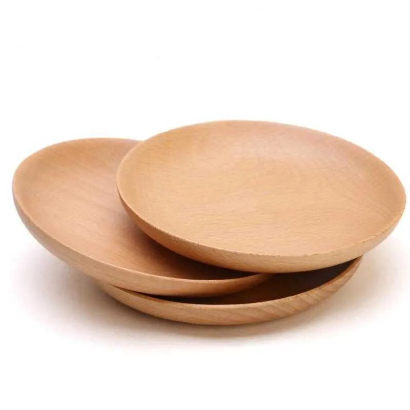 Round Wooden Plate Dish Dessert Biscuits Plate Dish Fruits Platter Dish Tea Server Tray Wood Cup Holder Bowl Pad Tableware Mat LX2437