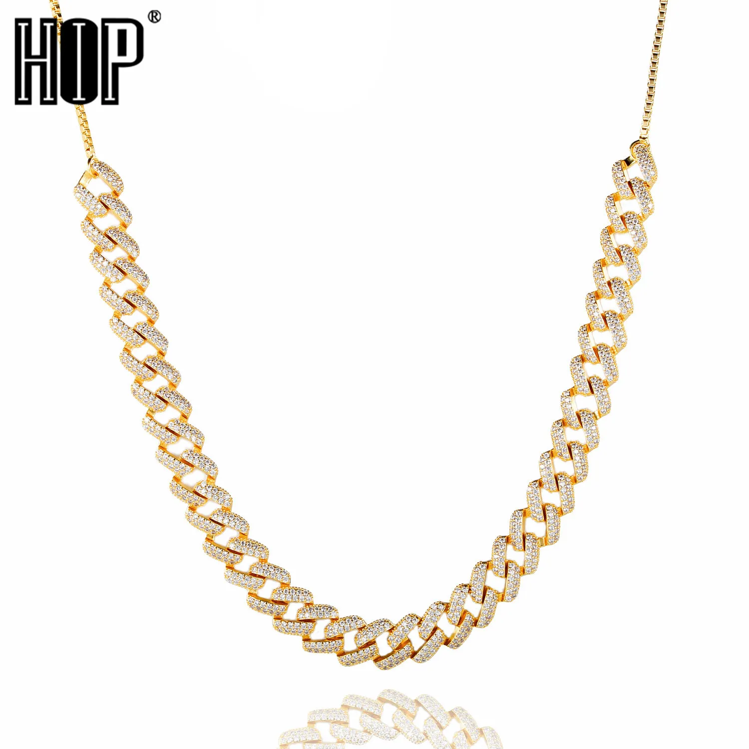 Regulowany Suwak Choker Chain Iced Out Cubic Cyrkonia Miami Curb Cuban Link Łańcuch Złoty Kolor Plated Naszyjnik Biżuteria Hip Hop X0509