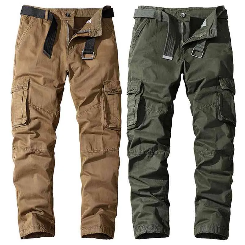 Pantaloni da uomo Pantaloni cargo in cotone solido Pantaloni da lavoro tattici militari all'aperto Pantaloni multi-tasche Abbigliamento moda uomo 210707