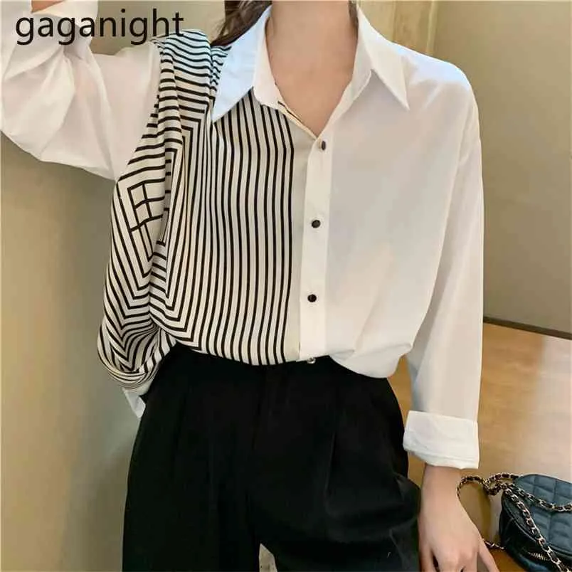 Mode damer toppknapp chiffong blusar långärmad casual kontorskjorta vår sommar solid färg blusas svart vit 210601