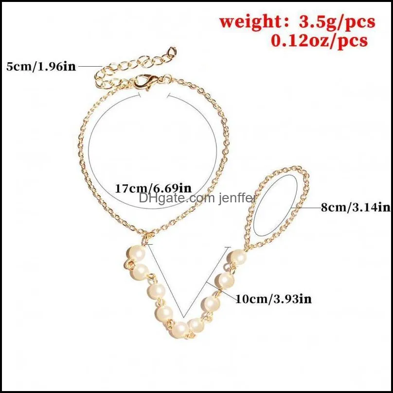 Simulated-pearl Bracelet Connected Finger Head Hand Chains Tassel Bracelets For Women Statement Summer Jewelry Gift Link, Chain