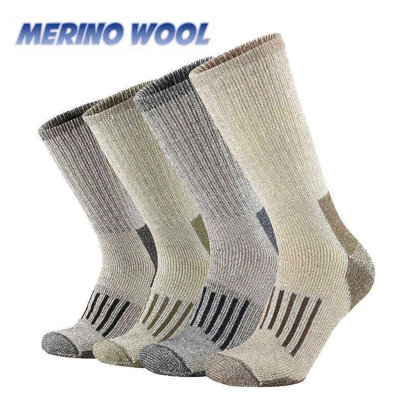 80% chaussettes en laine mérinos pour hommes épaissir chaud coussin de randonnée chaussettes d'équipage chaussettes de sport en laine mérinos évacuant l'humidité taille européenne 40-45 220105