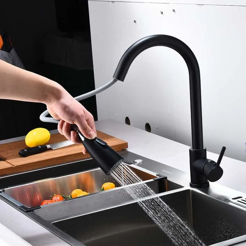 USA / Storbritannien / RU / EU / AU Rostfritt stål Bathroomatte Black Kitchen Faucet Deck Mounted Mixer Tap 360 Degree Rotation Stream Sprayer Nozz 210724