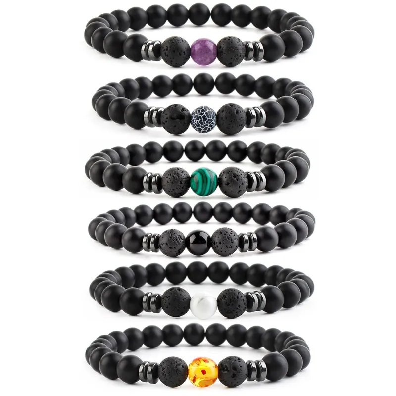 Classic Design Handmade 8MM Natural Lava Stone Beads Strands Bracelet for Wholesale