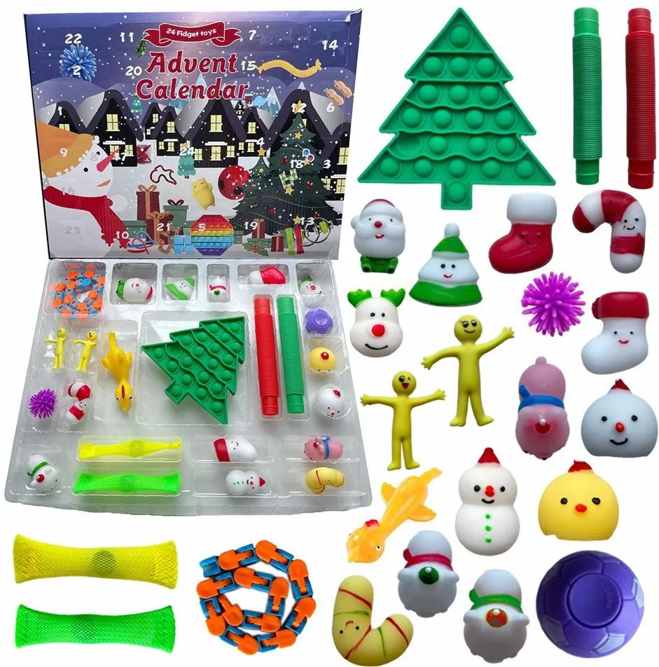 Set Christmas Fidget Toys Advent Calender Blind Box Gifts Simple Dimple Decompression Toy Push Bubbles Kids Xmas Gift EEA