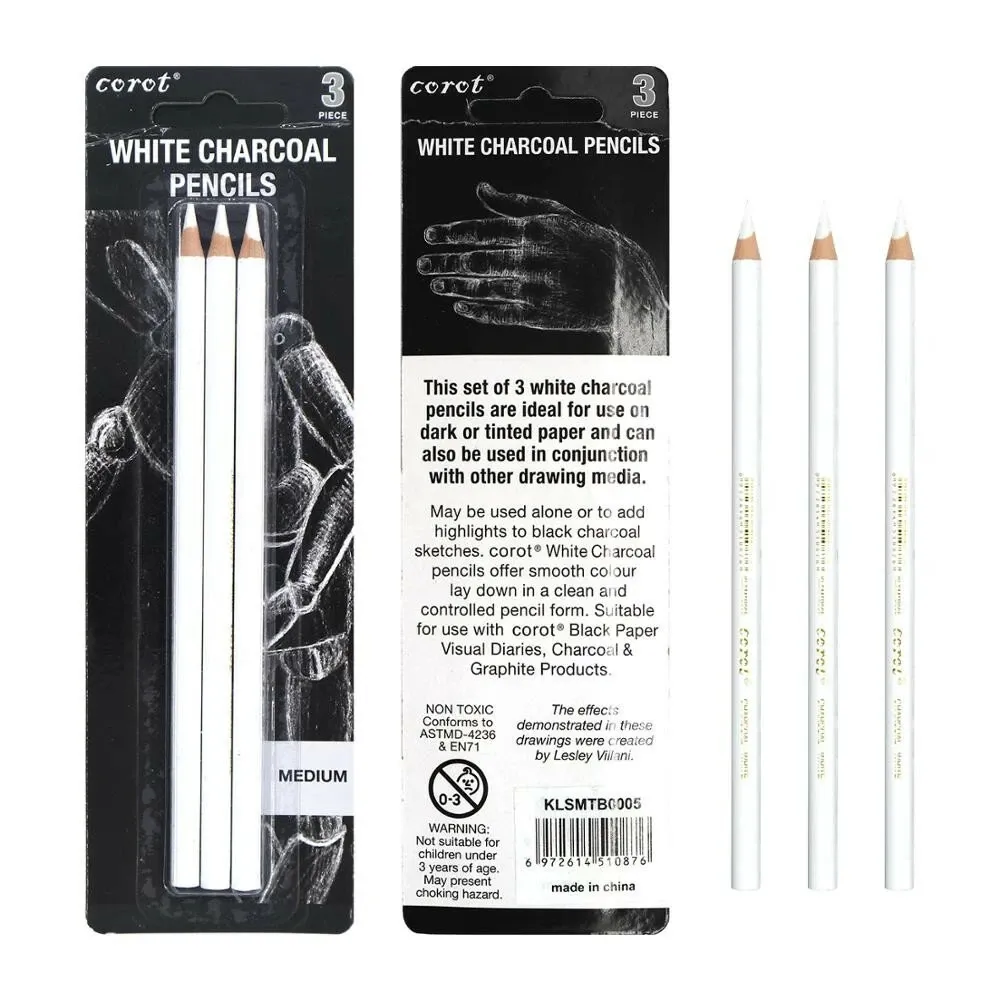 Corot 3pcs 화이트 스케치 숯불 연필 세트 hightlight 표준 연필 초심자 스케치 드로잉 연필 설정 그림 예술 용품
