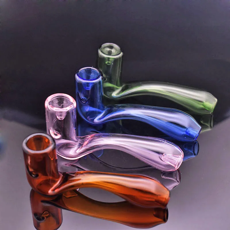 Glasölbrennerpfeife Labs Sherlock Handlöffelpfeifen für trockenen Kräuterwasserbongrauch Stumpfer Bubbler mit Carb Hole-Mischfarbe