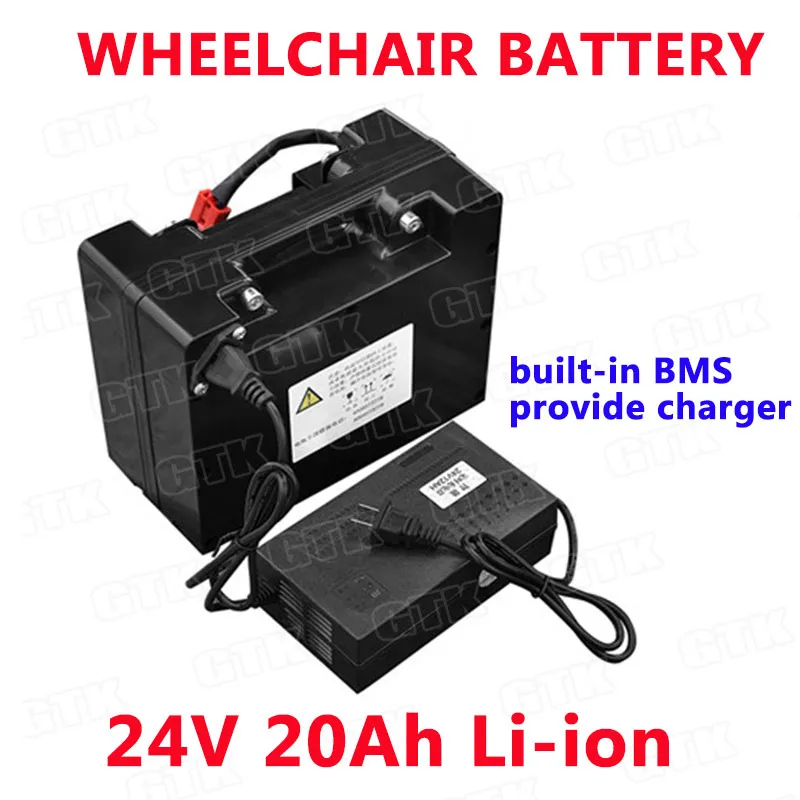 Pacco batteria agli ioni di litio GTK 24V 20Ah con BMS per sedia a rotelle elettrica pieghevole 500W 800W+caricatore 3A