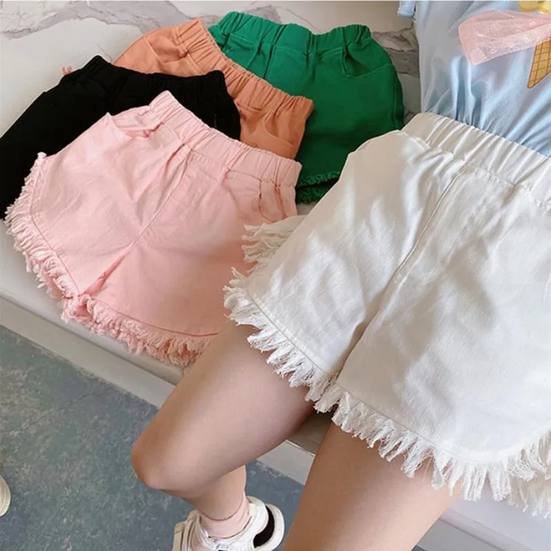 Girls Shorts Tassel Children Denim Pants Solid Toddler Short Pant Causal Panties Kids Summer Clothes 5 Colors Optional DW6460