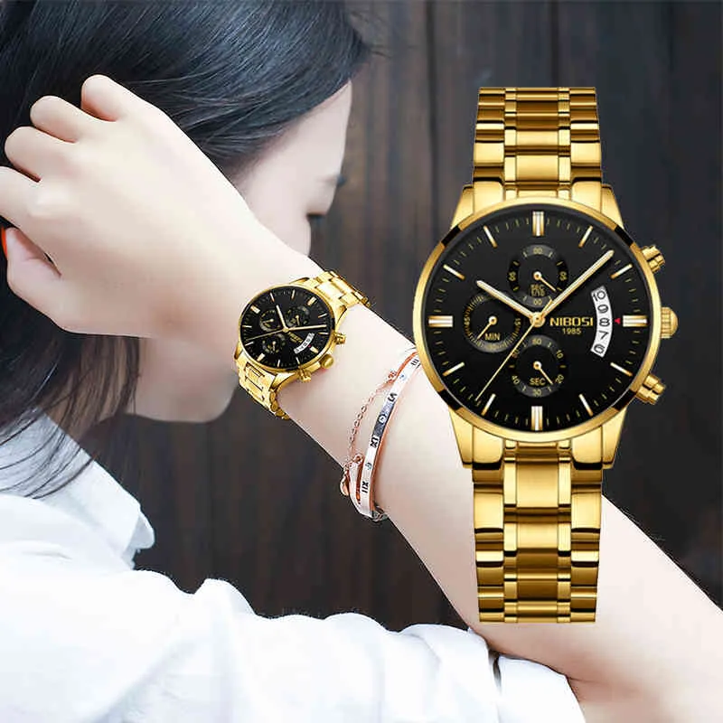 NIBOSI Fashion Luxury Women es Stainless Steel Gold Waterproof Ladies Bracelet Female Quartz Watch Drop