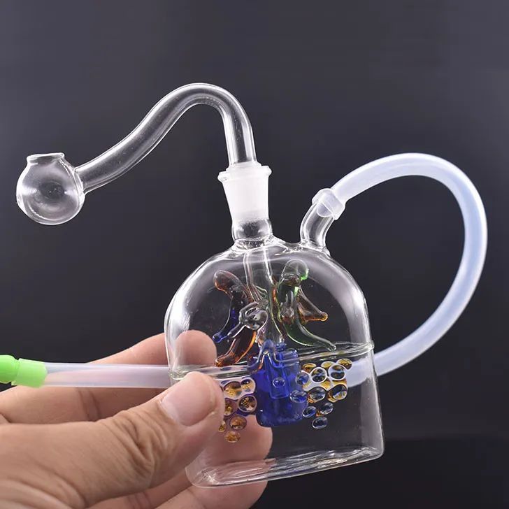 Lindo bong queimador de óleo de vidro golfinho pyrex vidro grosso para fumar cachimbo de água bong favo de mel com tubos e mangueira de queimador de óleo de vidro