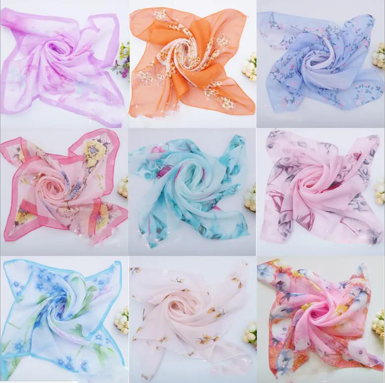 Neck Scarf For Women Print Silk Chiffon Square Scarf Neckerchief Fashion Bufanda 2021 New Elegant Foulard Femme 65x65cm