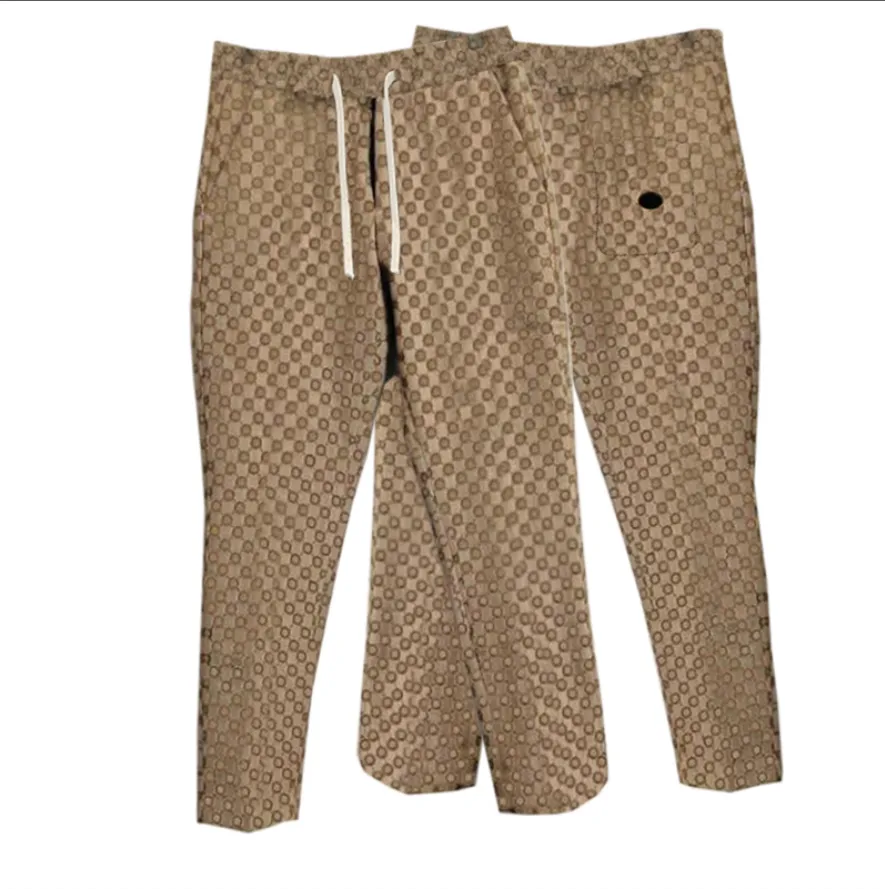 21ss Herr dam designer Jacquard byxor Vår sommar Herr Jeansbyxa Dubbla bokstäver Casual bokstäver Byxor hög kvalitet gul