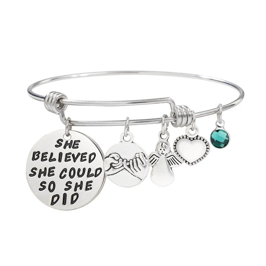 12 birthstone anjo coração charme ajustável expandebel pulseira pulseira de aço inoxidável braceletes pulseira para mulheres meninas dia de nascimento moda jóias