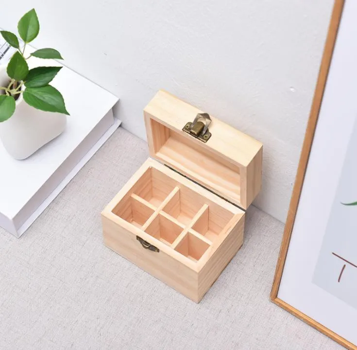 6 Grid Wood Essential Oil Bottles Storage Box Essential-Oil Aromatherapy Bottle Organizer SN3039