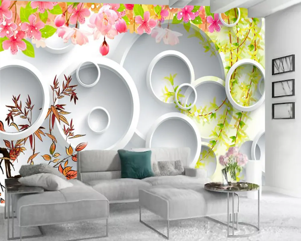 3D papel de parede quarto branco círculo delicado flores vivendo 3d papel de parede romântico flor decorativa seda 3d mural papel de parede
