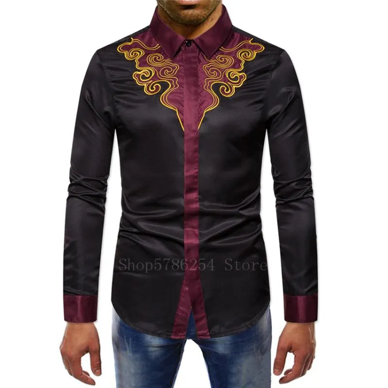 Vêtements ethniques 2021 Homme Mode Africaine Dashiki Chemise Style Traditionnel Manches Longues Imprimé Afrique Riche Bazin T-shirt Tops Mâle D242t