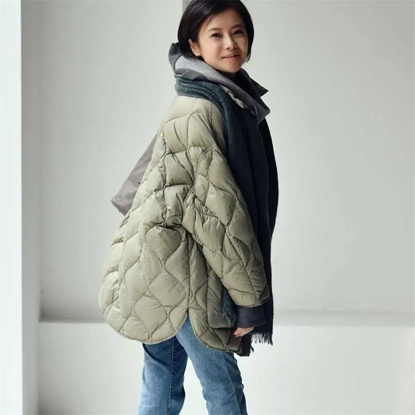 MICOCO Y1300C Literatuur en kunst Simple Personality Drukroost Knappe BF Wind Losse grote Pocket Mid-Lengh Down Jacket 211013